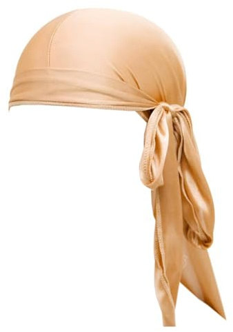 1 Stück Seidenwellen Kappe,Durags mit langem Schwanz,Seidige Durag Kappen,Piratenkappe Piraten-Haarverlust-Turban,Hip-Hop Tail Satin Kopftuch Verstellbar Headwrap für Damen und Herren,Hellkhaki