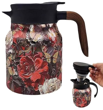 Raidley Teethermoskanne mit Vintage-Blumenmuster, 1 l, integriertes Sieb, isolierte Thermoskanne, ThermosTeekanne, 316 Edelstahl, Thermo-Kaffeekanne für die Küche