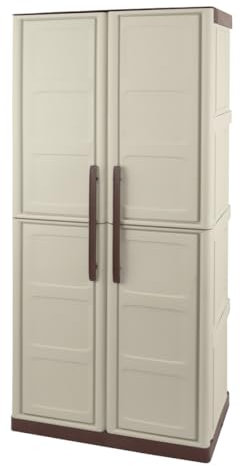 INTEC Armoire de Rangement Haute 2 Portes 3 étagères - 70 x 39 x 165 cm - Armoire Intérieur/Exterieur Résistante