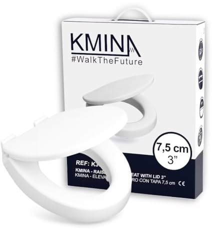 KMINA Toilettensitzerhöhung 7,5 cm mit Softclose Deckel, Duroplast, Weiß | Für ovale Standard-WC-Becken, Rückseitige Befestigung, Lochabstand 13,5 bis 17,5 cm, Erleichtert Hinsetzen und Aufstehen