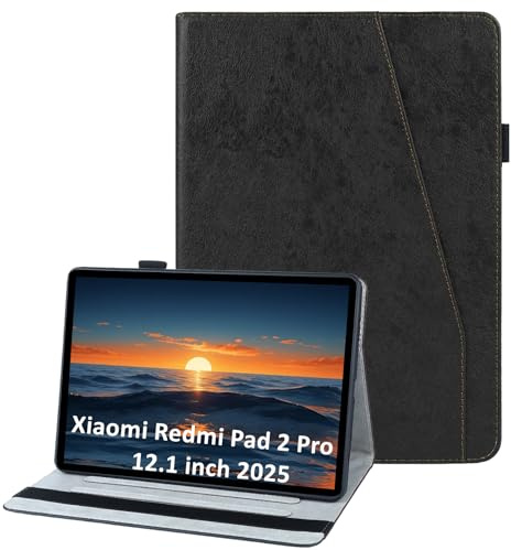 laddutoi Hülle für Xiaomi Redmi Pad 2 Pro 12,1 Zoll 2025, Schwarz | PU Lederhülle für Redmi Pad2 Pro 12.1, Schutzhülle mit Standfunktion & Kartensteckplätze, Tablet Cover Klapphülle Flip Case