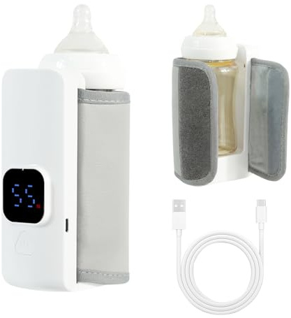 Baby Bottle Warmer, Portable Cordless Bottle Warmer Heater, Rechargeable USB 6000mAh Travel Milk Warmers with LCD Display, 6 Gears Adjustable Electric Food Warmer for Home, Outdoor, Travel