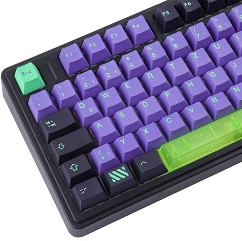 PBT ISO Keycaps 132 Keys Purple Mecha Keycaps, Cherry Profile Dye Sub Custom Keycap with Clear Spacebar for Cherry MX Switch QWERTZ Layout Mechanical Keyboards