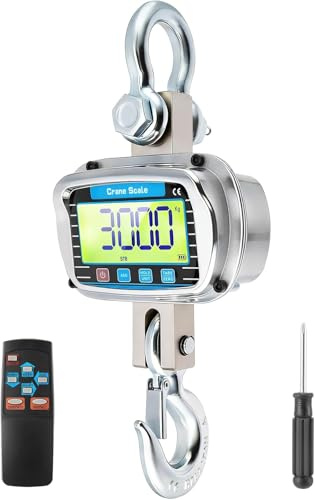 Bilancia per Gru 3000KG, Bilancia da gru digitale, Pesante Bilancia Industriale con sensore di precisione, ampio schermo LCD e telecomando, Visualizzazione della temperatura e dell'umidità(Silver)