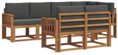 vidaXL Outdoor-Sofagarnitur mit Kissen 7 pcs Natur und Anthrazit, Garten Lounge Set, modernes Outdoor-Sofa, Bequeme Gartenmöbel, massives Holz-Sofa, vielseitige Garten-Couch