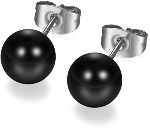 Flongo Damen Perlen Ohrstecker 3-8mm Silber schwarz weiß rosegold aus Edelstahl Steckerverschluss Ohrringe rund Kugel Perlen hypoallergen Start Set für Mädchen Jungen Frauen