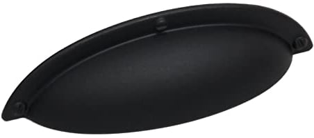 Decoranddecor Cup Shell Half Moon Knob Pull Handle Kitchen Cupboard Cabinet Drawer (64mm Hole Center - 93,5mm Overall Length, Matt Black)