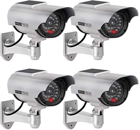 ERWEY 4 Stück Solar Dummy Kamera Fake Überwachung Kamera CCTV mit Blinkendem LED Licht Sicherheitskamera