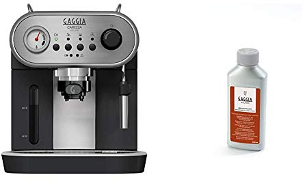 Gaggia RI8525/01 Carezza Deluxe Macchina da Caffè Espresso Manuale, per Macinato e Cialde, Grigio/Nero & RI9111/60 21001681 Soluzione Decalcificante, Flacone da 250 ml, 1000 W, Nero