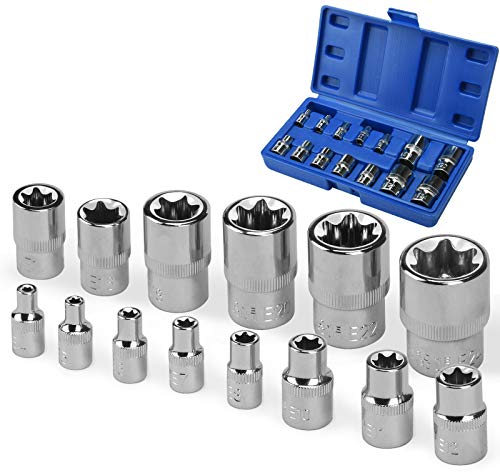 14-tlg. Torx Steckschlüssel Satz I Stecknüsse E-Profil Set (Aussen-Torx) E14- E24 I 1/41/2 3/8 Steckschlüsseleinsätze I Außen Nüsse