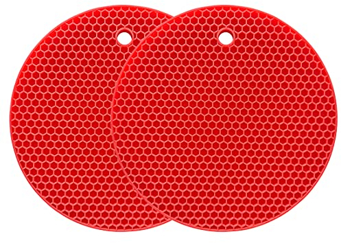 Silicone Trivets Mat Multi-Purpose Drying Trivet Mat Heat Resistant to 464°F, Pot Holder, Waterproof, (Set of 2) Non Slip, Flexible, Durable, Dishwasher Safe (Red)