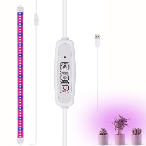 Striscia luminosa a LED per coltivare piante, 48 LED, barra per lampada da interno con timer, spettro completo/dimmerabile/luce USB plug-in per piante, per giardinaggio, serra idroponica (1 striscia)