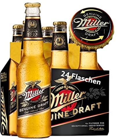 24 Flaschen Miller Genuine Bier Draft 0,33l mit original Twist the Cap (Drehverschluss) und 4 Bierträger Gratis im Paket