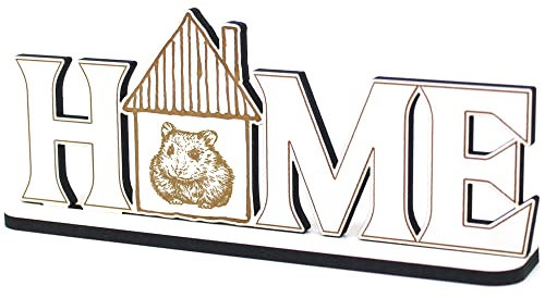 Deko Home Aufsteller Holz - Hamster - 28x12 cm Holzdeko zum Hinstellen Buchstaben Schriftzug Wohnzimmer Tischdeko Dekoration Fensterbank