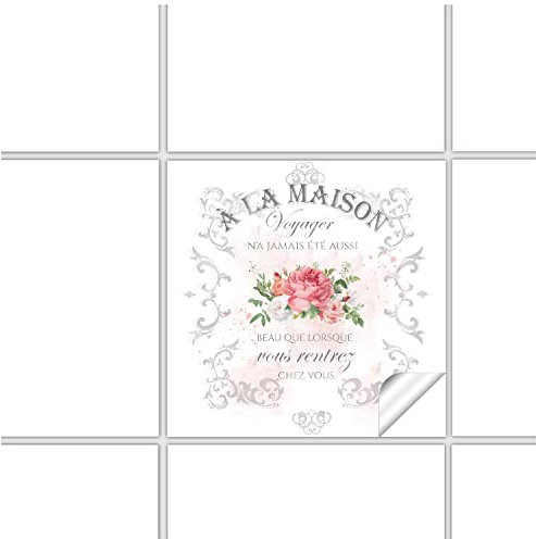 FoLIESEN Fliesenaufkleber - Deko-Bild für Bad, Küche, Badezimmer - Dekoration Fliesen-Bild selbstklebend - Maison de Campagne Shabby Chic, Fliese - Bild (BxH):15x15 cm - 3 Stück