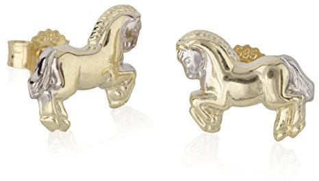NKlaus Paar Ohrstecker laufendes Pferd 585 Gelb Gold 14 Karat Bicolor 11,3mm glänzende Ohrringe 5275