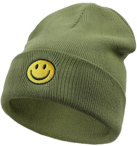 SONMONY Smile Face Beanie Hats for Women Mens Winter Knit Beanies Soft Cuffed Warm Smile Stretchy Beanies Hat…, Green, One Size