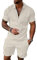 Hoefirm Herren-Trainingsanzug, Poloshirt und Hose, kurzärmelig, mit Reißverschluss, für Jogger, Fitnessstudio, lässig, Laufen, Sport, Sweat-Activewear, 2-teilig, khaki, M