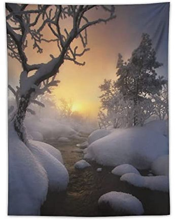 208 Wandtuch Groß Wand Dekoration Portabel Bettwäsche Für Party Balkon Apartment Winter-Wasserfluss-Sonnenlicht-Eisschmelzen-Wald-Schöne Magische Hübsche Schnee-Landschaft 150x230cm