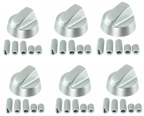 6x Oven Cooker Hob Control Silver Knob Switch + 5 Adaptor Kit For NEFF (Pack Of 6)