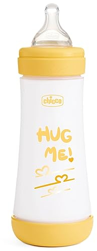 Chicco Perfect 5 Biberones Anticólicos con Tetina de Silicona de Flujo Rápido para Bebés 4 Meses, Biofuncional con Sistema Intuiflow, Color Amarillo, 300 ml