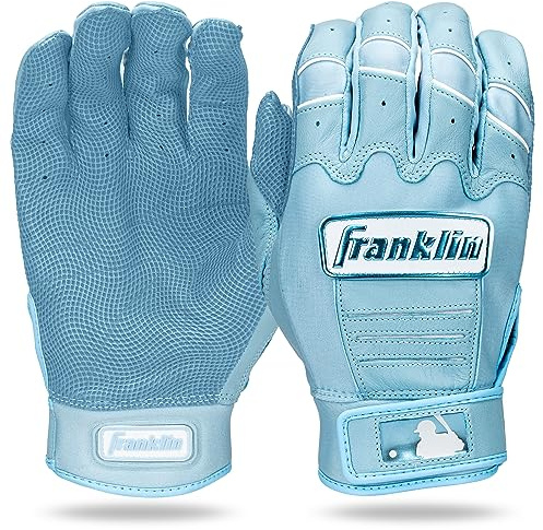 Franklin Sports MLB Batting Gloves - CFX Pro Adult + Youth Batting Gloves Pair - Baseball + Softball Gear - Premium Pro-Quality Leather - Carolina Blue Highlight - Adult Large
