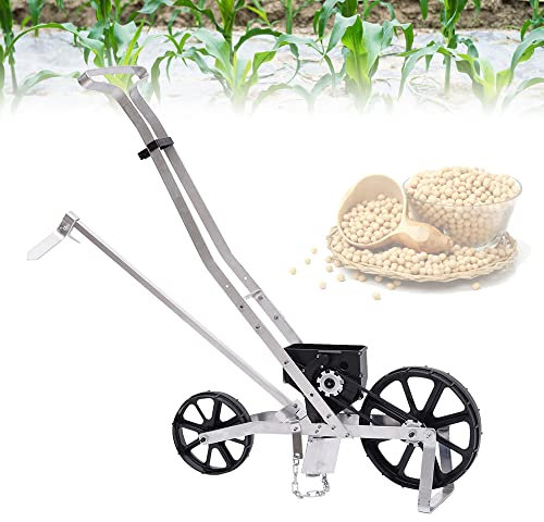wanwanper Garden Seeder, Hand Seeder, Garden Push Seeder, Walk-Behind Row Crop Planter, Manual Garden Lawn Spreader for Sowing Seeds, Backyard Agriculture for Various Seeds, Silver, 63.5 * 48 * 40cm