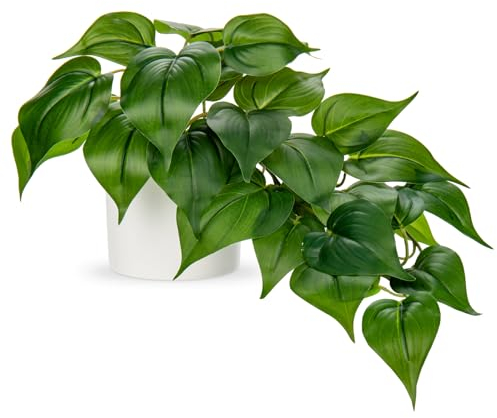 Hollyone Piante artificiali in vasi di ceramica, finto giada pothos piante decorative artificiali in vasi bianchi, come vere piante artificiali per casa, tavolo, ufficio, scrivania