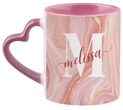 Getagift Personalised Alphabet Mug, Letter Mugs, Initial with Name, Heart Handle Coffee, Tea Mug. (Pink)