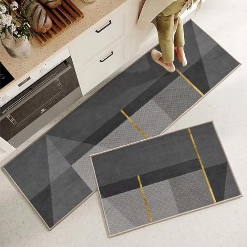 2 Stück Anti-Ermüdungs-Küchenmatten-Set,Schöne Geometrische Linien Persönlichkeit Kunst,Komfort Küche Fußmatte Läufer Teppiche Waschbare Stehmatten Für Büro Zu Hause Drinnen Im Freien,B