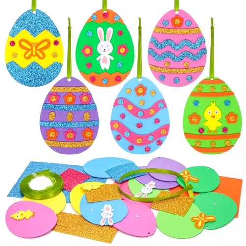 Wishstar 12 Stück Ostereier Bastelset für Kinder,Ostereier Anhänger Deko Bastelset,Ostern Dekoration Kreative Kunsthandwerk zum Basteln mit Mix & Match Moosgummi Teilen,Ostereier Anhänger zum Basteln