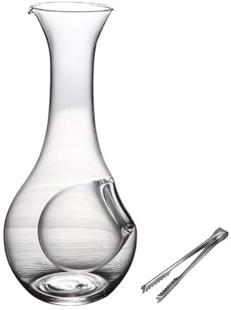 Sake Bottle Ice Wine Jug Chilled Wine Bottle Japanese Sake Pot Decanter Cold Wine Jug Wine Dispenser Lead Free Glass Wine Bottles with Ice Cube Holes with Ice Cube Tongs (White, 450ml)