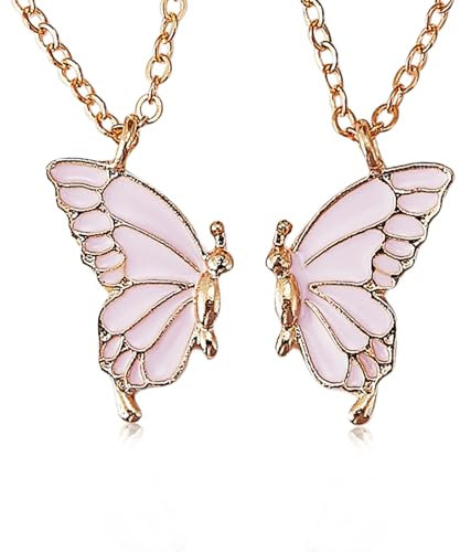 LEGENTLISUR 2 Stück Freundschaftskette,Schwestern Schmetterling Halskette,Personalisierte Halskette,Halskette für beste Freundin,Geburtstag,Jubiläumsgeschenk(Rosa)