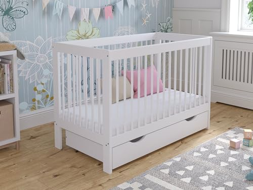 Love For Sleep Culla Neonato 120x60cm con Barriera di Sicurezza in Legno Bianco LUCA Culla Neonato Legno - Lettino Neonato Trasformabile Legno Pino Baby bed, Lettino Bambino 0-3 ANNI