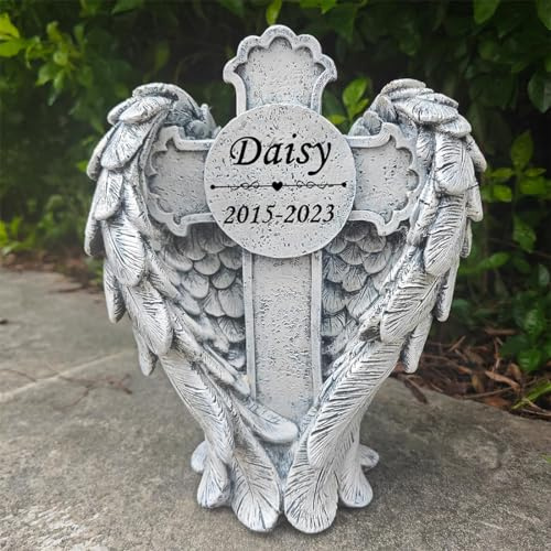 JHB Personalisierte Engel Kreuz Haustier Memorial Stein graviert Hund Grab Marker Haustier Memorial Geschenke Hund Grabstein Katze Grabstein Verlust Haustier Sympathie Geschenke
