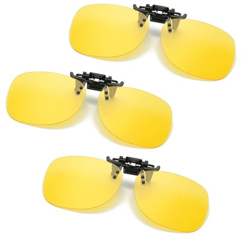 Polarisierte Sonnenbrille Clip, Flip up Clip on Sonnenbrille zum Aufstecken Damen und Herren, Sonnenbrillen Aufsatz Brille - Gelb