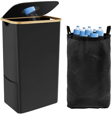 Recycling Bin, 105L Large Capacity Recycling Waste Bin with Lid and Reusable Bag, Foldable Collecting Bottle Can Portable Recycling Storage Container Recycle Bottle Bin for Home Kitchen Indoor