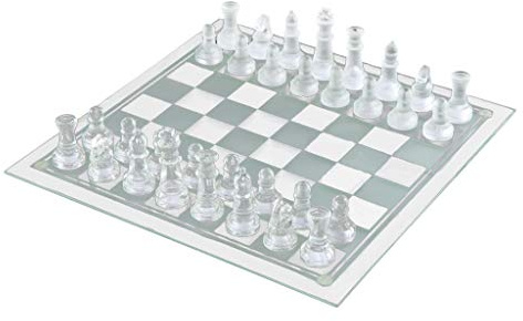 Courtieyeardceastea Juego de ajedrez de cristal, piezas elegantes y juego de mesa de cristal, esmerilado, transparente, 20 x 20 cm