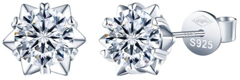 Yumilok Damen Ohrringe Echt Silber - Ohrstecker Damen 925 Sterling Silber 1 Karat Moissanit Diamant Schneeflocke Ohrstecker Piercing Ohr mit Geschenkbox