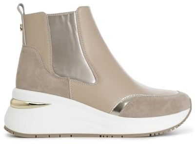 CAFèNOIR - Tronchetto da Donna Nocciola in Pelle e Camoscio, Inserti in Nylon, Stivaletto con Elastici Laterali e Fussbett Interno, Scarpa Casual Comoda