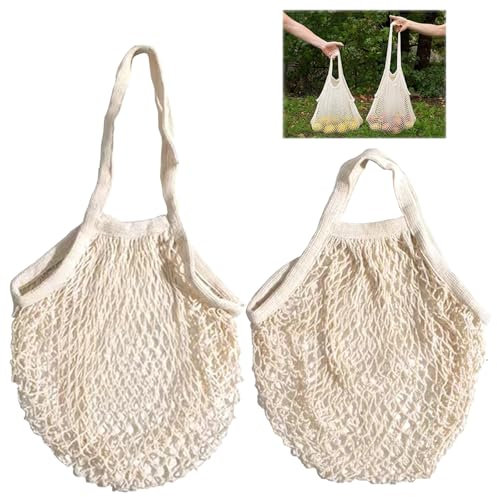 HAYGEM 2 Pezzi Borsa a Rete Intrecciata in Puro Cotone, la Borsa Mare in Corda di Cotone Grossa è Resistente, Borse a Rete per lo Shopping Riutilizzabile, da Utilizzare per Frutta, Verdura, Vestiti
