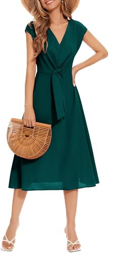 Wedtrend Rockabilly Kleider Damen A Linie Casual Kleid V-Ausschnitt Kleid 20er Jahre Cap Sleeves Frühlingskleid 60er Jahre Outfit Damen WTP30016DarkGreenXL