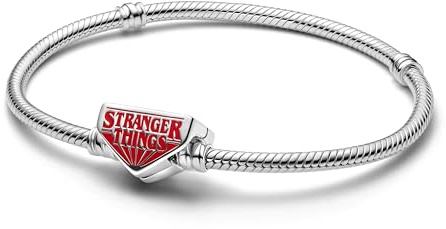 PANDORA Stranger Things Schlangen-Gliederarmband mit Verschluss aus Sterling Silber, Kompatibel Moments Charms, Größe: 21 cm, 593572C01-21