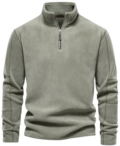 PADOLA Pullover Felpa in Pile da Uomo Maglione Invernale da Uomo con Cerniera a 1/4 Felpa Senza Cappuccio con Manica Lunga Dolcevita Maglione Lavoro Cardigan(Verde,L)