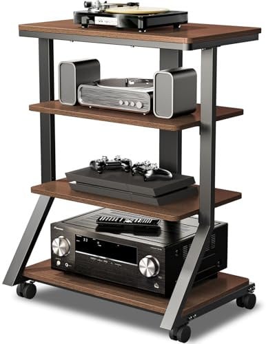 5Rcom HiFi-Regale und Ständer, Audio-Regal, AV-Regal, Bewegungsständer, 4 Ebenen, Holzregale für Plattenspieler, DVD-Entertainment-Einheit, multifunktional, höhenverstellbar, Tragfähigkeit, 54 kg