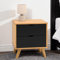 Nachttisch Colima mit 2 Schubladen Naut/Schwarz - Nachtkommode aus Massivholz Kiefer, ideal für Boxspringbetten, modernes Design