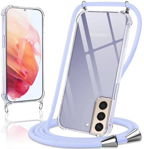 Coiwxmoi Coque avec Cordon pour Samsung Galaxy S21 / S30 6.2, Collier Réglable Téléphone Étui Portable Lanyard Case Transparent Ultra Souple Silicone TPU Housse Antichoc Protection Cover, Violet