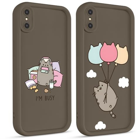 2 Stück Handyhülle für iPhone X XS 5.8, Anime Cartoon Cute Katze Pusheen Cat Manga Muster mit Weich TPU Silikon Schutzhülle Kawaii Case Stoßfest Kratzfest Bumper Cover, Niedliche