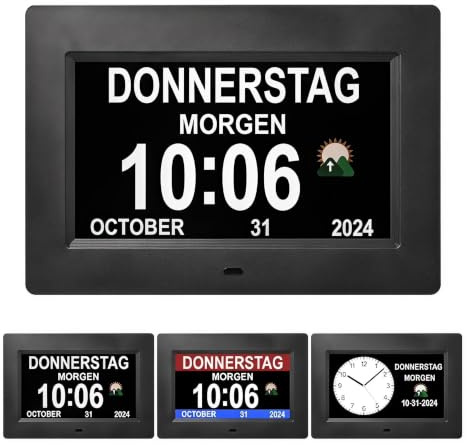 Memwake Dementia clocks with time，Dementia clock for elderly | Wireless remote control,Large font,Clearly displays the time, Multiple alarm settings,Automatic dimming,Multicolor interface