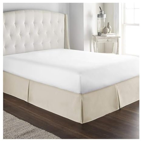 FOVAOK Cache-sommier plissé doux et confortable avec tissu infroissable et résistant à la décoloration – Literie de 38,1 cm de haut (sans plateforme) (crème, 180 x 200 x 35 cm)